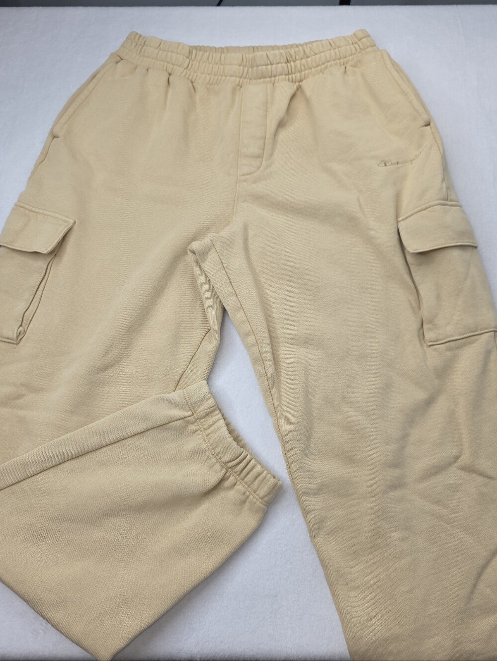 Champion Voluminous Cargo Pants Irish Cream Tan Fleece Sweatpants Small CS-3612